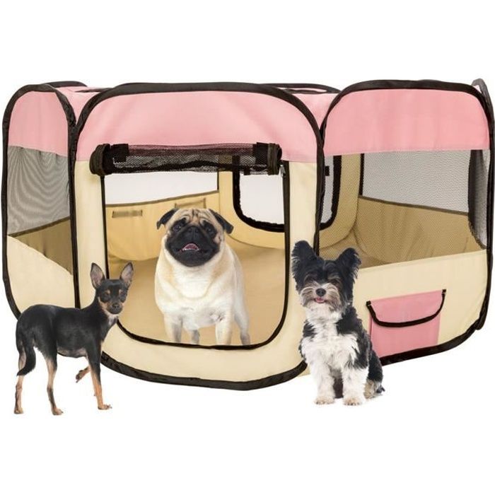 KEKE-Pliable Parc à Chiots Enclos pliable pour animaux Cage de jeu pliante et portable pour animal domestique 110 x 110 x 60 cm ROSE
