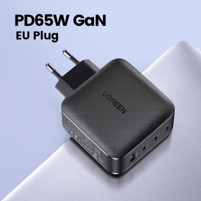 Chargeurs,Ugreen 65W GaN chargeur Charge rapide 4.0 3.0 Type C PD USB chargeur avec QC 4.0 3.0 Portable chargeur - Type EU PLUG