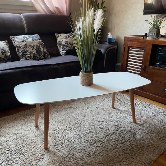 FURNISH1 Table basse en bois massif - table basse de salon blanche- 110x50x40cm Design Scandinave