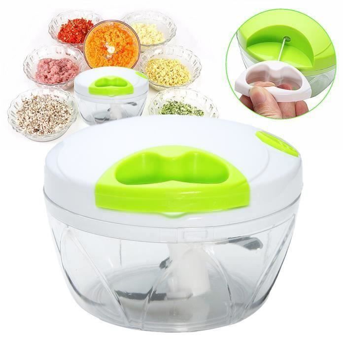 Hachoir Mixeur Manuel Fruits Légume Viande Aliments Mélangeur Batteur 3-Lame Inox. Chopper Cuisine Blanc