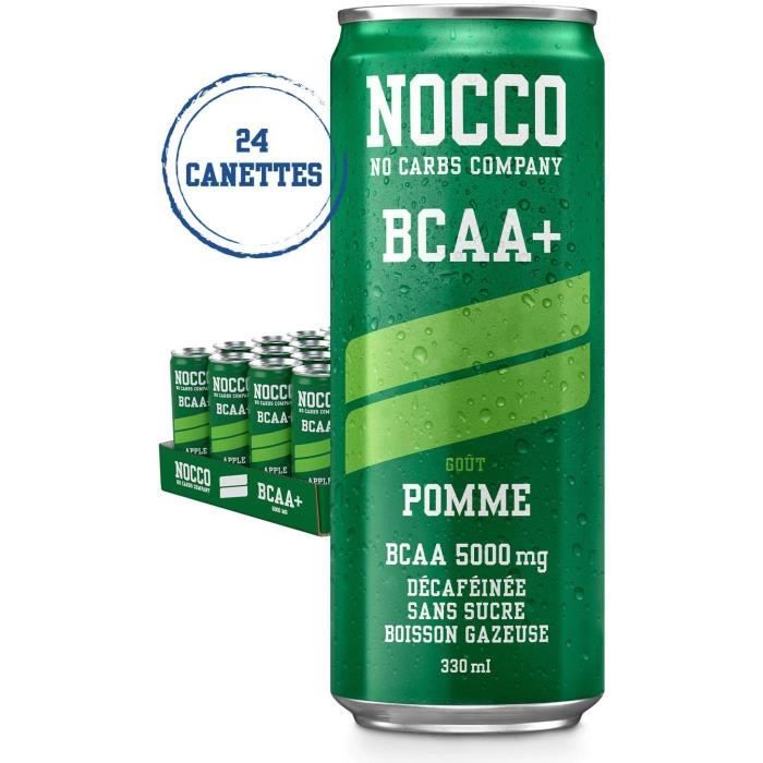 NOCCO Boisson énergétique pour le sport sans caféine et enrichie en BCAA goût Pomme