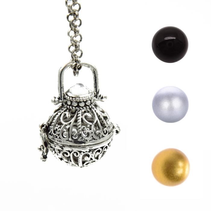 Bola de Grossesse, Motif arabesque , Sautoir Chaîne Argenté avec 3 couleur de grelot ( Noir – Doré - Argenté )