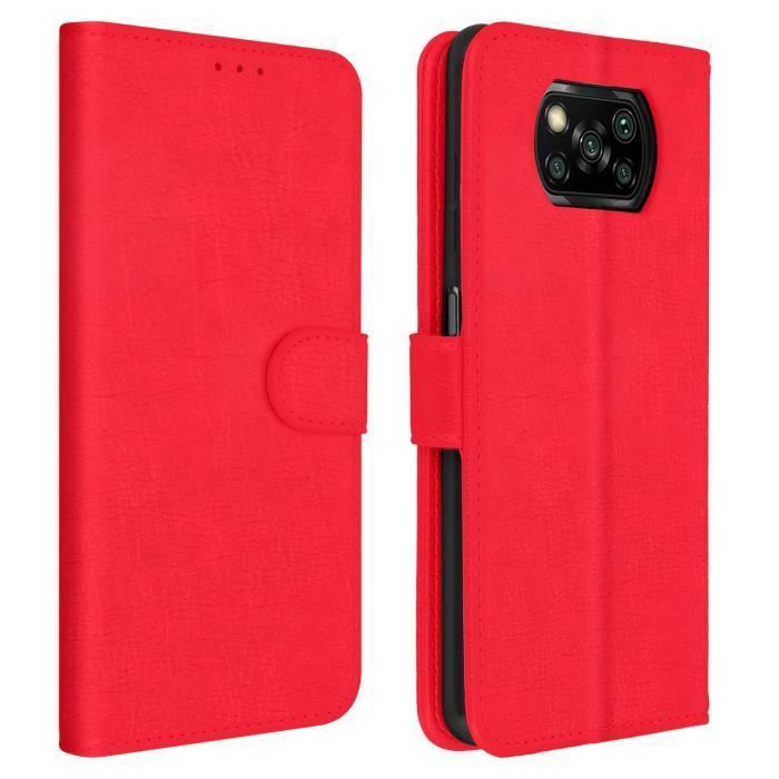 Étui Xiaomi Poco X3 Housse Intégrale Porte-carte Fonction Support rouge Rouge