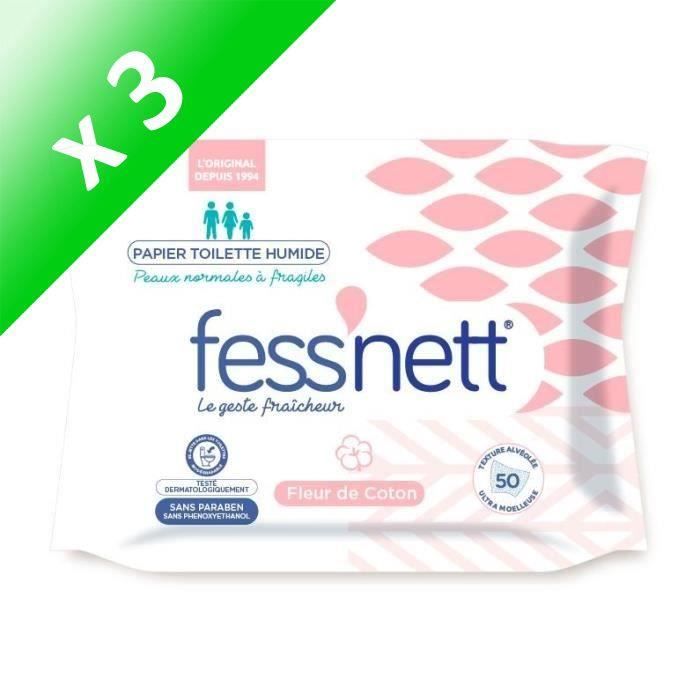 FESS'NETT Papier toilette humide - Fleur de coton (Lot de 3)