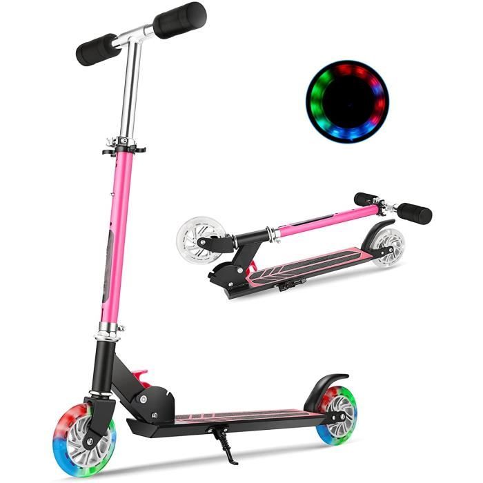 Trottinette 2 Roues Enfant Fille Garçon Pliable Haute Réglable+Roue LED ABEC7 Charge Max 50kg Enfants 3-12 Ans(Moins de 1.4m)-Noir r
