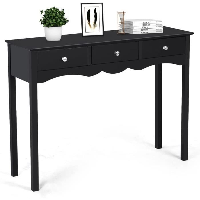 GOPLUS Table de Console en Bois avec 3 Tiroirs,Meuble de Rangement Moderne pour Salon, Chambre, Bureau, Entrée,Noir
