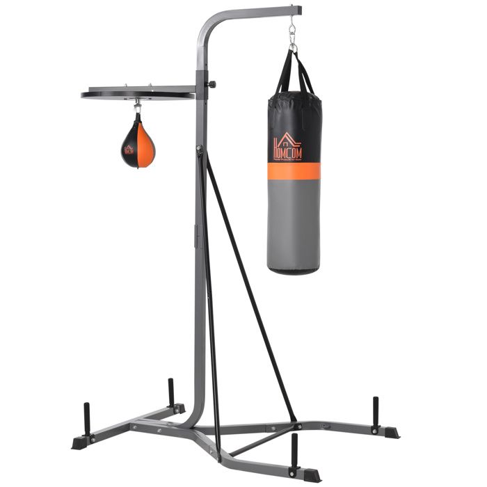 Portique sac de frappe plateforme station de boxe complète sac de frappe poire de vitesse inclus acier noir 156x140x202cm Noir