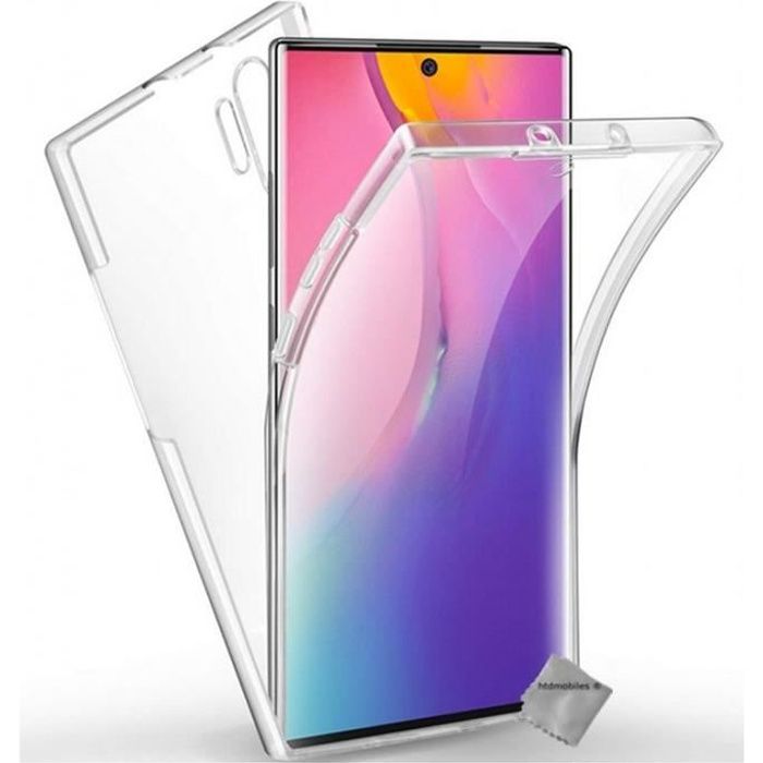 Coque silicone gel fine 360 integrale (avant et arriere) pour Samsung Galaxy Note 10+ Plus + film ecran - TRANSPARENT