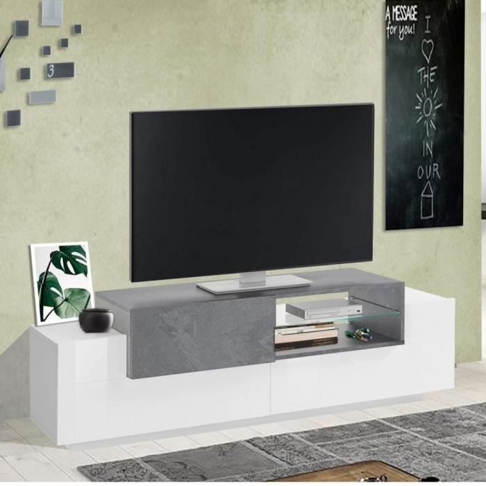 Meuble TV Bi-Color design CORO 160 cm laqué blanc brillant/bois gris ardoise blanc Inside75