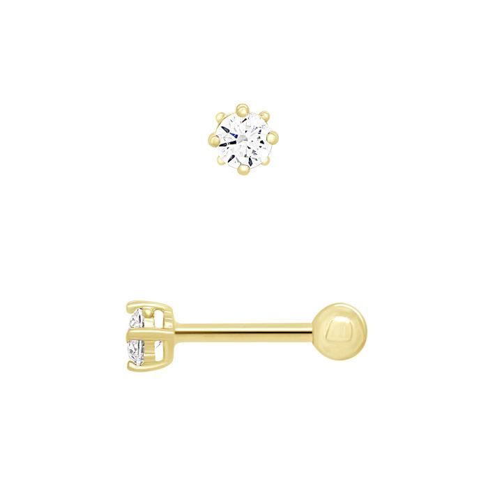 Piercing Helix en Or Jaune - Orné d'un Oxyde de Zirconium - Serti 8 griffes - Anallergique