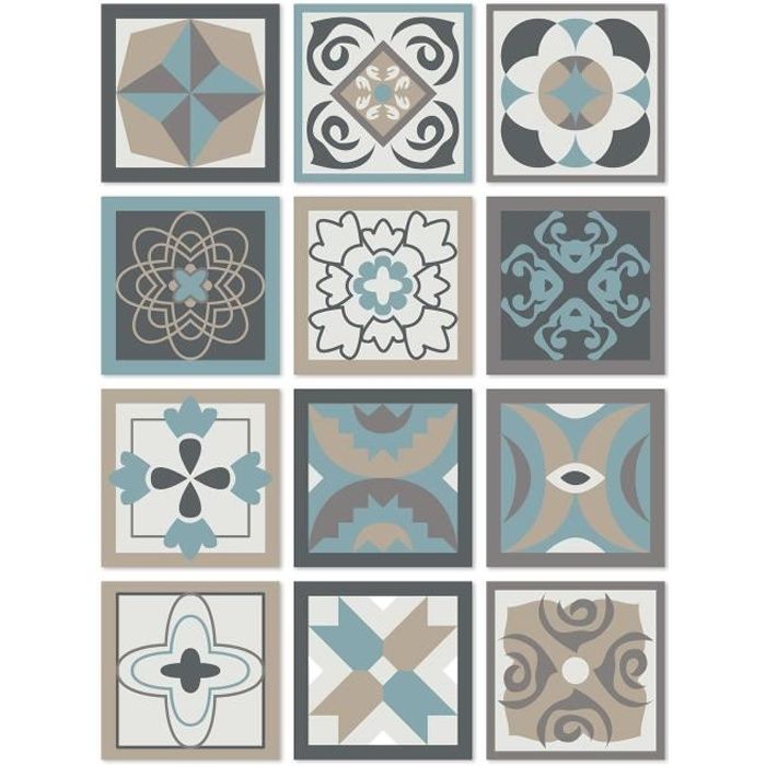 Panorama Stickers Carrelage Adhésif 48 Pièces de 15x15cm Design Hydraulique Bleu - Autocollant adhésif en Vinyle pour Carreaux