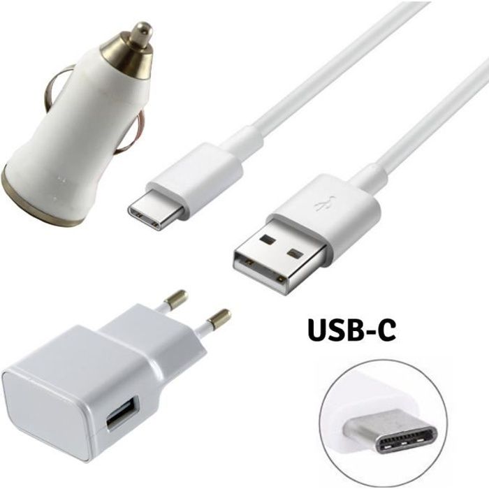 [Compatible Samsung Galaxy NOTE 8 - NOTE 9] Pack Chargeur 3en1 - Cable + Chargeur Secteur + Allume Cigare Blanc [Phonillico®]