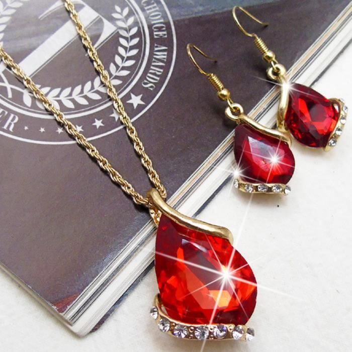 Parure Bijoux , Femme Collier + Boucle D'Oreille RMEGA , élégant , Coffret Cadeau Pour Saint Valentin - Rouge