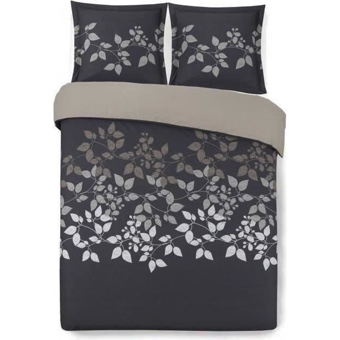 VISION Parure de couette Léna 200 x 200 cm - 100% coton - 1 housse de couette et 2 taies d'oreiller - Gris anthracite, gris et taupe