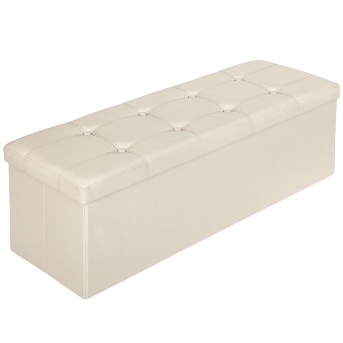 TECTAKE Banc avec coffre de rangement - Pliable - Multifonction - Beige -110 x 38 x 38 cm