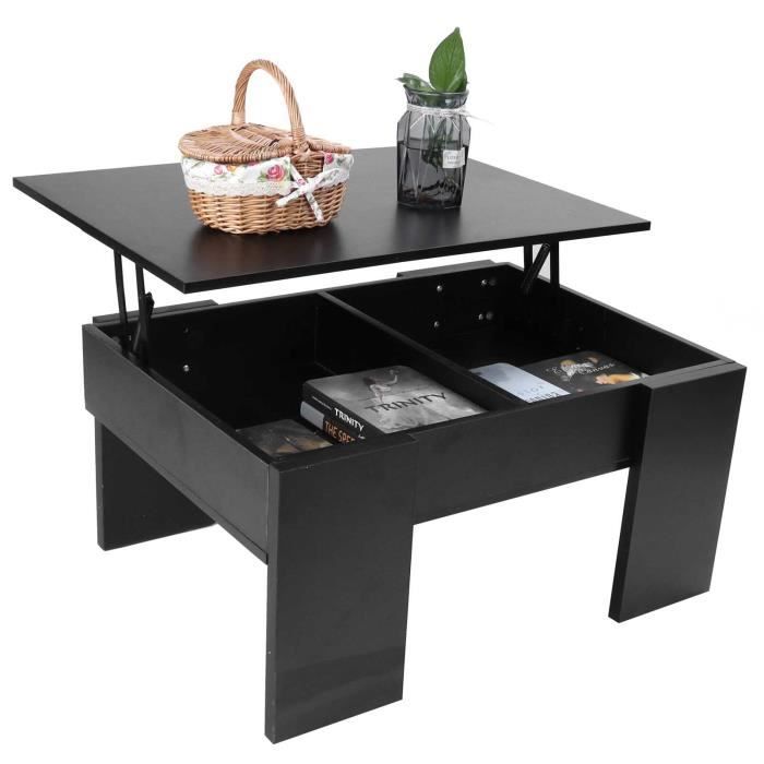 Table Basse noir Avec Plateau Relevable 80x60x40cm VGEBY YAR