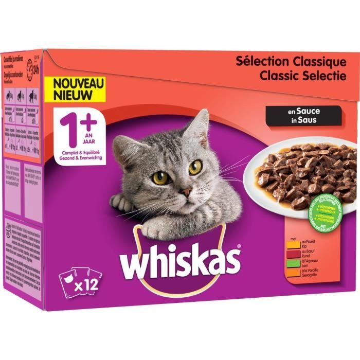 WHISKAS Sachets fraîcheur en sauce - 4 variétés - Pour chat adulte stérilisé - 12 x 100 g