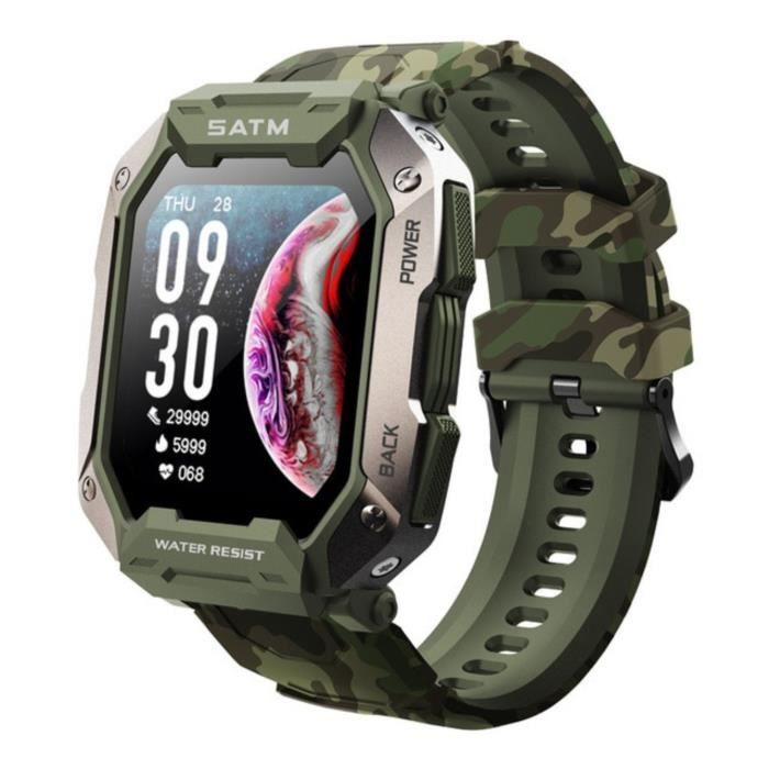 XWatch Pro Militaire MT1 Vert Militaire - Montre connectée Homme, Militaire, Ultra résistant, Natation, Sms, Sport, Santé, Aventure,