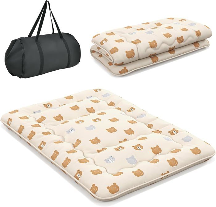 GOPLUS Matelas Futon Japonais 2 Personnes 140x200CM-Lit de Couchage Enroulable de Sol et Portable avec Sac de Transport Marron