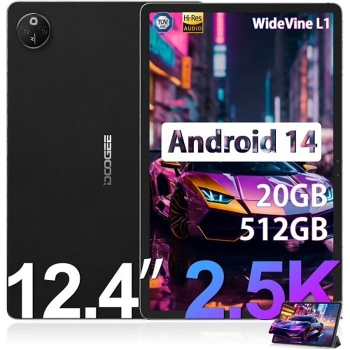 Tablette Tactile DOOGEE T30 MAX WIFI12 pouces Écran 2.5KRAM 20 Go ROM 512 Go Android 1410800mAh/33WDual 4G TUV Tablette PC