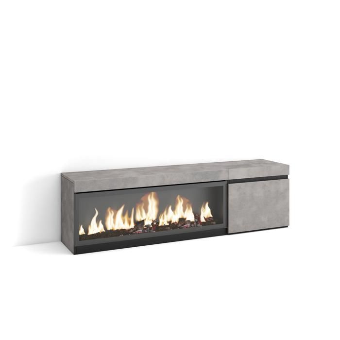 Meuble TV Banc Télé 160 Pour les TV jusquà 65 Cheminée électrique XXL Ciment RF3237