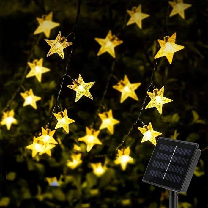 Décorations Noël Solaires : 3 étoiles LED 75 Lumières - Télécommande 8 Modes + Panneau Solaire IP65 - Pour Jardin, Terrasse, Allée - Cadeau Festif - 5