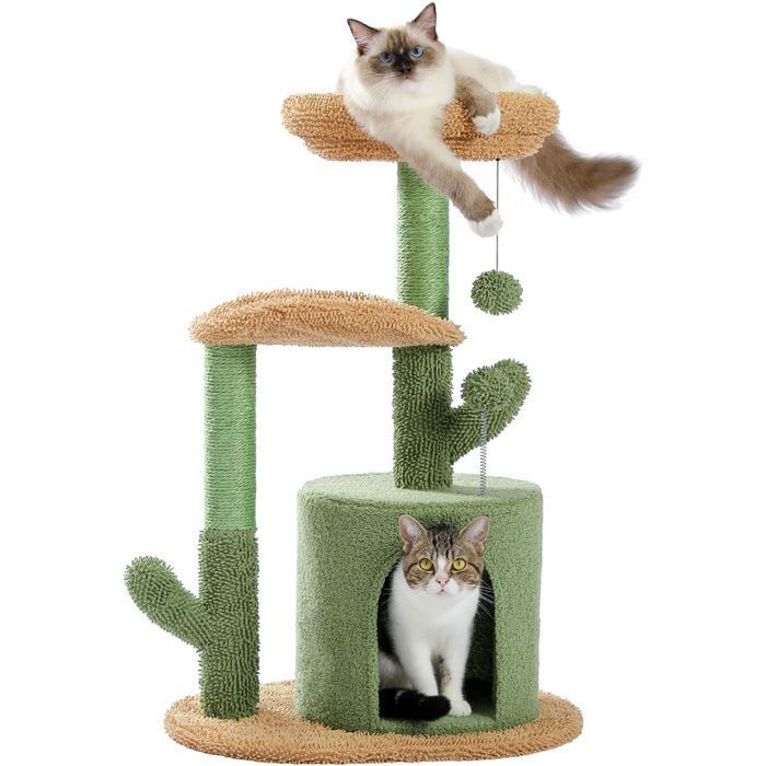 Meilleurs prix pour Arbre Chat Cactus Arbre a Chat avec Pompon Peluche Poteau Griffoir en Sisal et Coussin Amovible 78 cm Vert ARBRE A CHAT