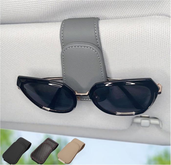 Zzmorni Lot Supports Lunettes Soleil Magnétiques Voiture Cuir - Fixation Visor Une Main - Noir