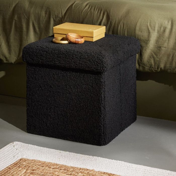 Pouf coffre Bouclette carré Teddy Matcha La Factory - 38x38x38 - Teddy Matcha Fusain Pouf coffre Bouclette carré Teddy Matcha La Factory - 38x38x38 - Teddy Matcha Fusain