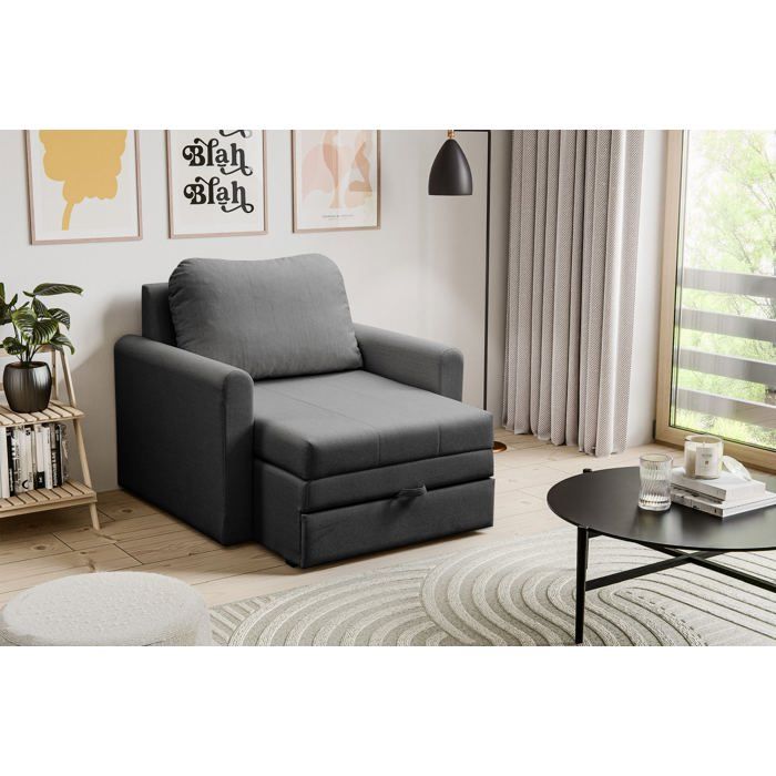 Fauteuil convertible 1 place- DEJANO - gris foncé