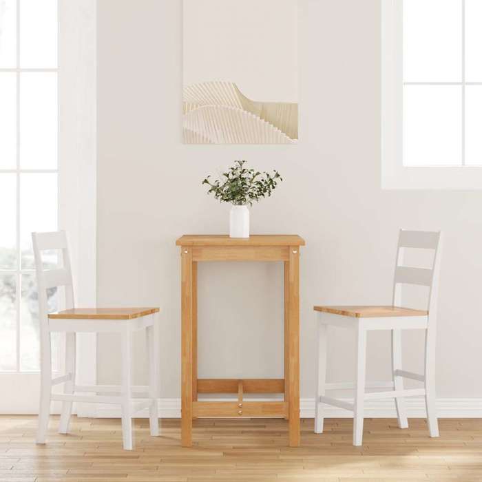 VidaXL Tabourets de bar 2 pcs blanc bois massif dhévéa chaise chaise de bar de cuisine chaise de restaurant chaise de 4102560