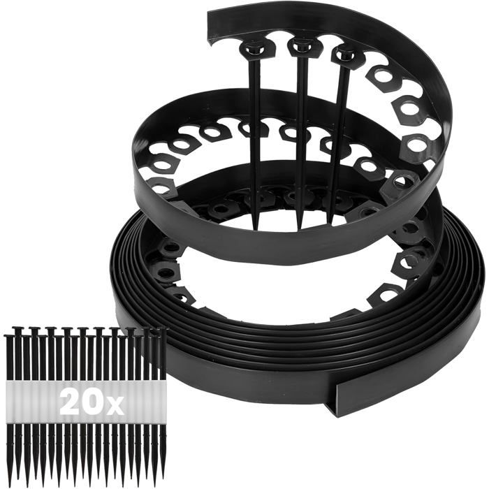 Bordure De Jardin Flexible 20m - Bordure Pelouse Douce En Plastique 4cm De Haut (Noir)