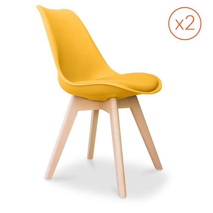 Ensemble de 2 chaises de design scandinave Brielle avec coussin - Matt Jaune