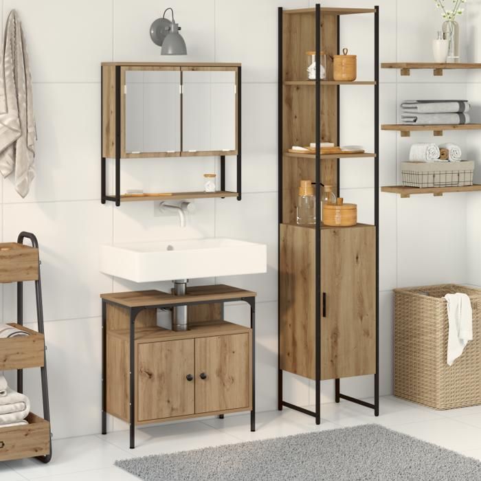 Meuble de salle de bain - Ensemble 3 pièces - Chêne artisanal - Bois dingénierie - Finition mate