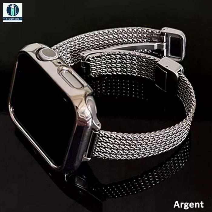 Stravo Bracelet Milanais Magnétique Luxe Acier Inoxydable Élégant pour Apple Watch 38/40/41/42mm Series 1-12 SE - Argent