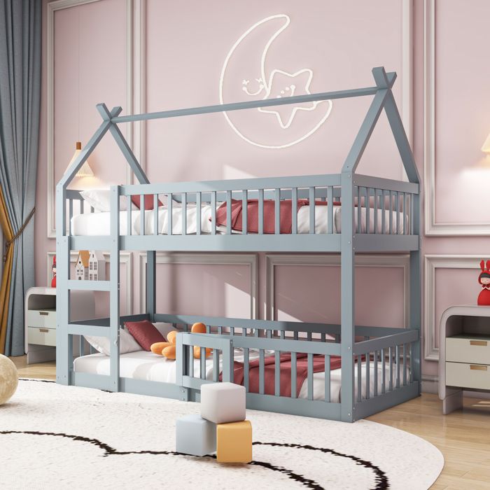Lit superposé cabane enfant - MERAX - 90x200 cm - Bois massif - Escalier sécurisé - 2 places sommier inclus Lit superposé cabane enfant - MERAX - 90x200 cm - Bois massif - Escalier sécurisé - 2 places sommier inclus