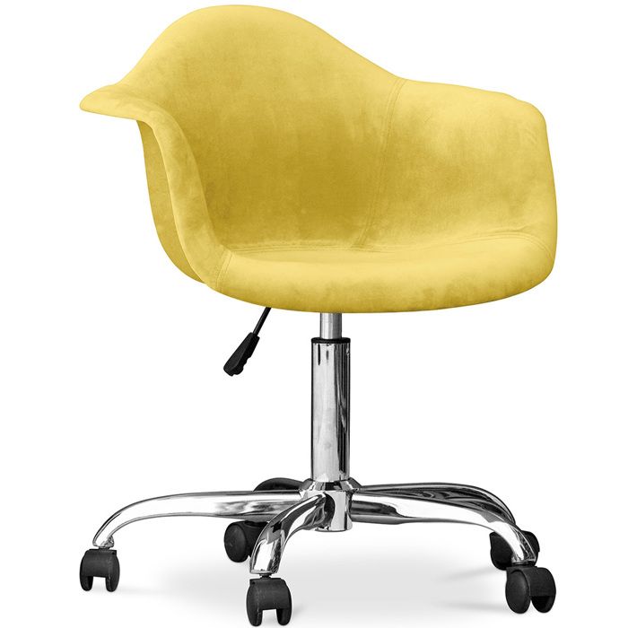 Fauteuil de bureau pivotant en velours rembourré avec roulettes - Loy Jaune