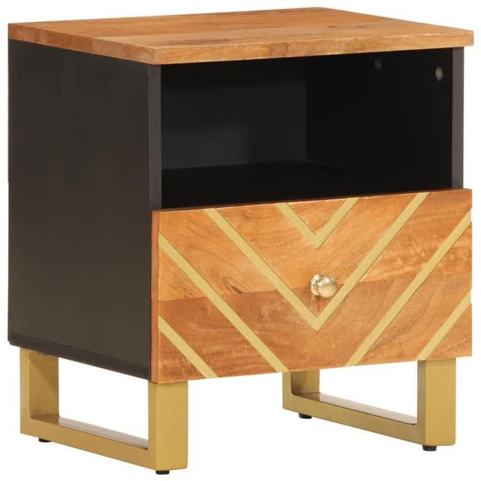 Table de chevet en bois de manguier - GKO - Marron et noir - 40x33x46 cm - 1 tiroir - 1 compartiment - Pieds en fer