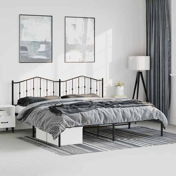 Structure de lit métal - UU - 183x213 cm - Noir - Acier - Espace de rangement - Tête de lit - Lattes en métal