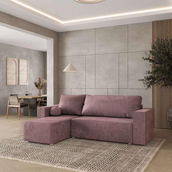 Canapé dangle RAVELO Canape Convertible - Angle - 3 places - 240x140x85 cm - Tissu velours MONOLITH 62 - Violet