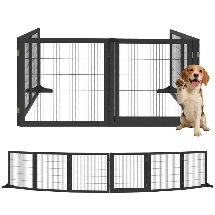 Comparer les prix de Barrière de sécurité pour chien - PawHut - pliable 6 panneaux autoportante pieds de support amovibles - 432 x 36 x 70 cm - noir