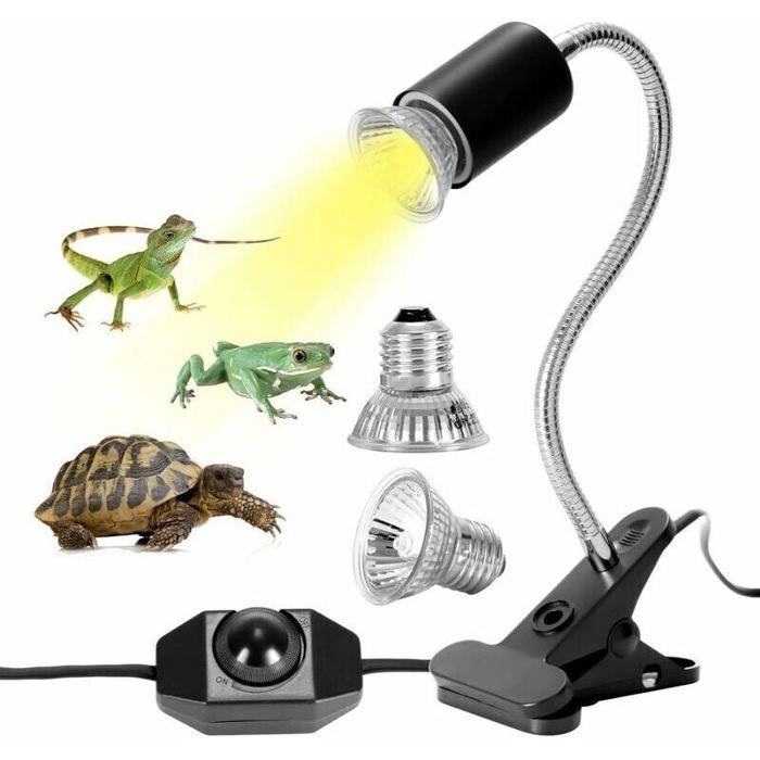 Lampe chauffante pour reptiles - MICH - Kit avec 2 ampoules - UVA et UVB - 25W et 50W - Rotation 360° - Base longue