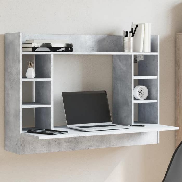 SALE 2026 Bureau moderne compact Gris - Bureau mural gris béton 105x48x75cm - bois dingénierie PRO293085956