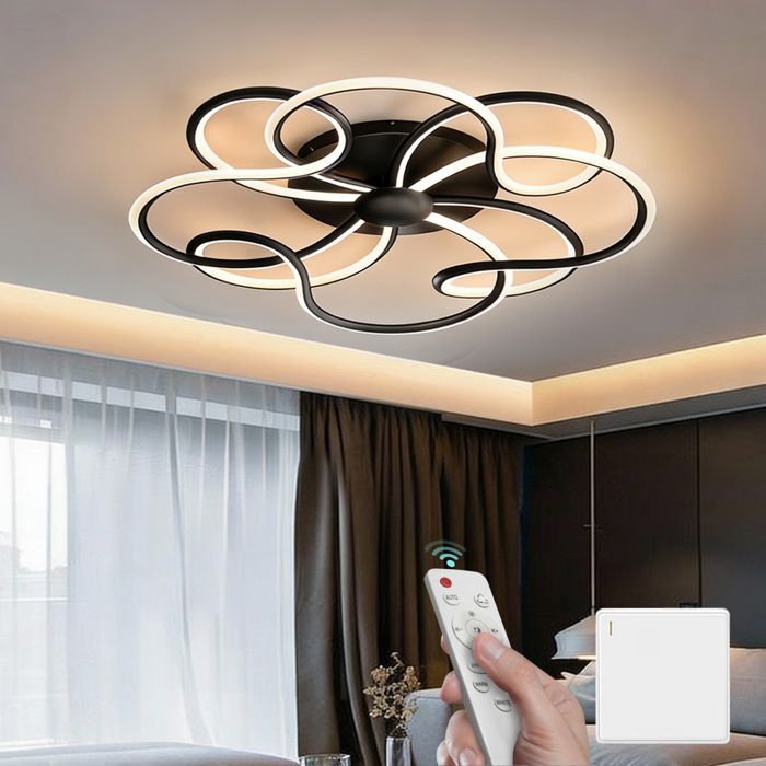 Mai & Mai Luminaire Plafonnier avec Télécommande Infrarouge Réglage de la Lumière 3000K à 6400K LED Noir 112w Nuvora03