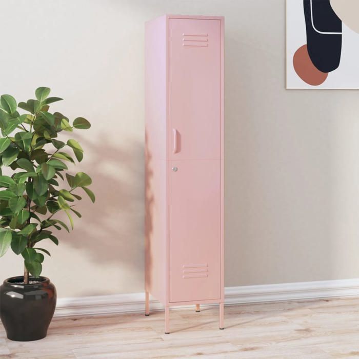 SALE 2026 Buffet bahut Rose - Armoire à casiers Rose 35x46x180cm Acier PRO585239946