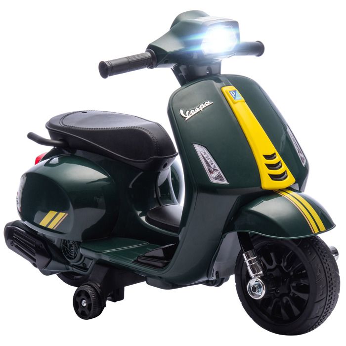 AIYAPLAY Scooter Moto &Eacute;lectrique Enfant Vespa 6v 2,5km/H Musique Mp3 Port Usb Klaxon Phare Feu Ar Vert