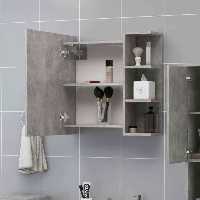 1 pièce Armoire à miroir de salle de bain charge maximale: 60 kg Gris béton Bois d’ingénierie - (62.5x20.5x64 cm) C48654