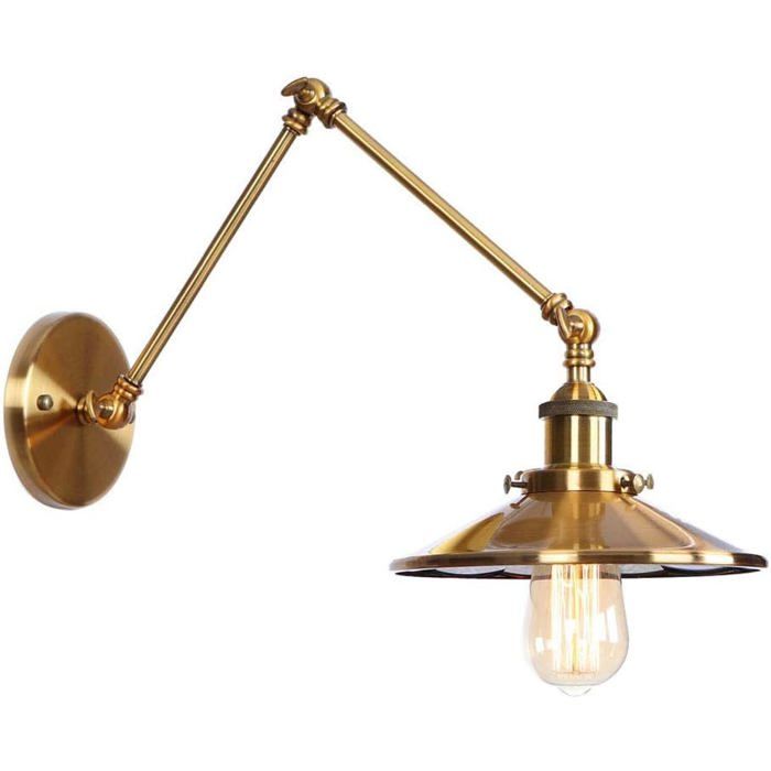 Lampe murale industrielle – HAWUJ – Bras extensible en laiton – Avec abat-jour miroir – pour chambre salon et cuisine