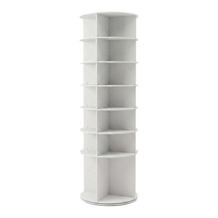 Ryuen - Meuble à chaussures vertical à 7 étagères H184 cm pour 28 paires avec base ronde pivotante manuelle à 360° blanche