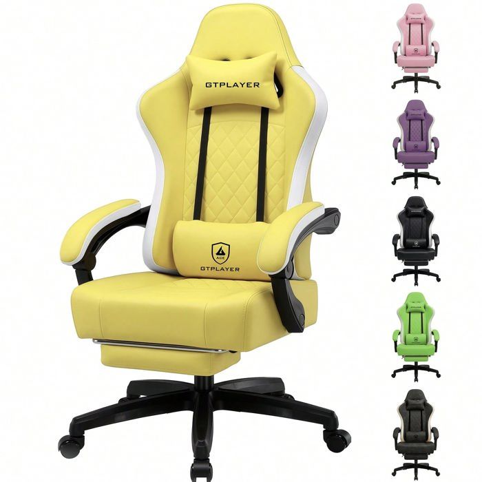 Chaise gaming ergonomique GTPLAYER GTPLAYER Similicuir jaune Coussin à ressorts ensachés Capacité 150 kg